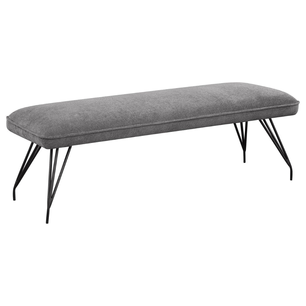 Donne Dining Bench, Taupe Brown and Foam Cushion, Metal Legs, 58 Inch