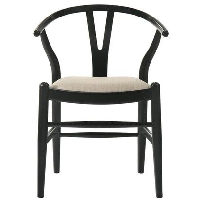 Ellie Wishbone Dining Chair Set of 2, Beige Fabric, Black Hardwood