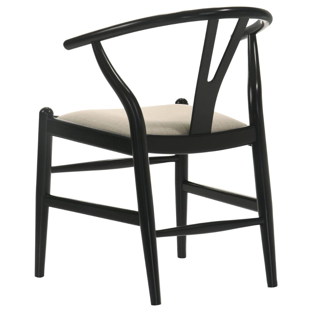 Ellie Wishbone Dining Chair Set of 2, Beige Fabric, Black Hardwood