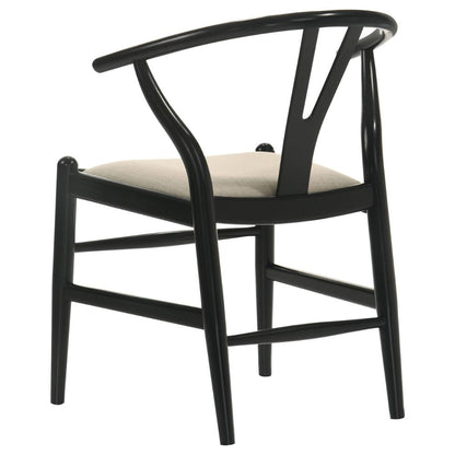 Ellie Wishbone Dining Chair Set of 2, Beige Fabric, Black Hardwood