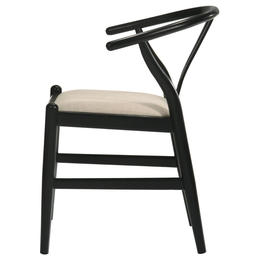 Ellie Wishbone Dining Chair Set of 2, Beige Fabric, Black Hardwood
