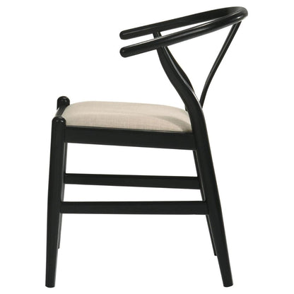 Ellie Wishbone Dining Chair Set of 2, Beige Fabric, Black Hardwood