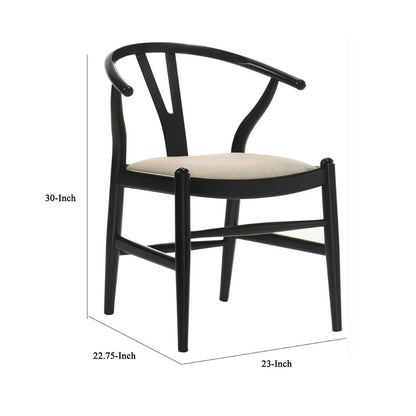 Ellie Wishbone Dining Chair Set of 2, Beige Fabric, Black Hardwood
