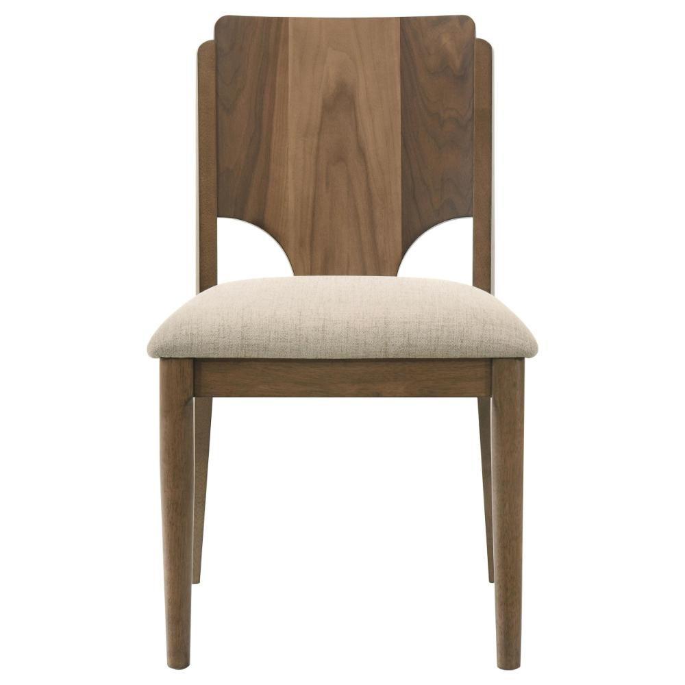 Billie Dining Chair Set of 2, Beige Fabric Seat, Brown Hardwood Frame