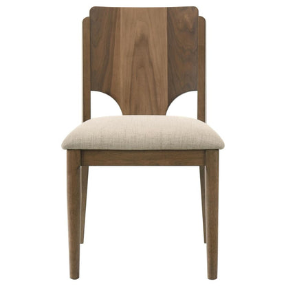Billie Dining Chair Set of 2, Beige Fabric Seat, Brown Hardwood Frame