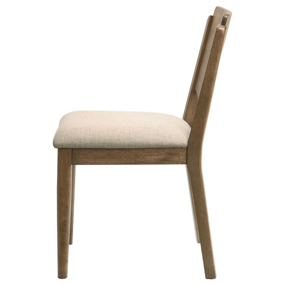 Billie Dining Chair Set of 2, Beige Fabric Seat, Brown Hardwood Frame