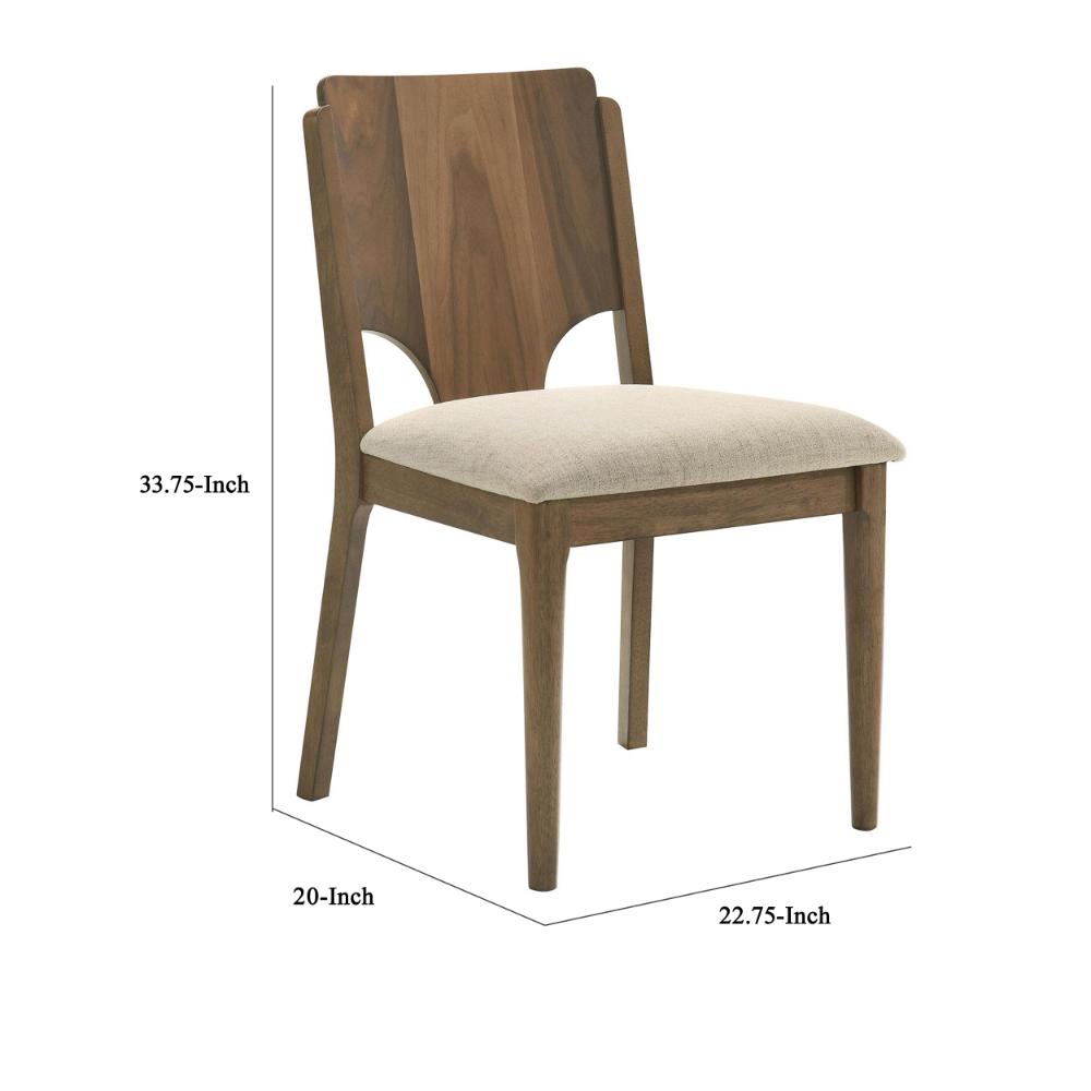 Billie Dining Chair Set of 2, Beige Fabric Seat, Brown Hardwood Frame