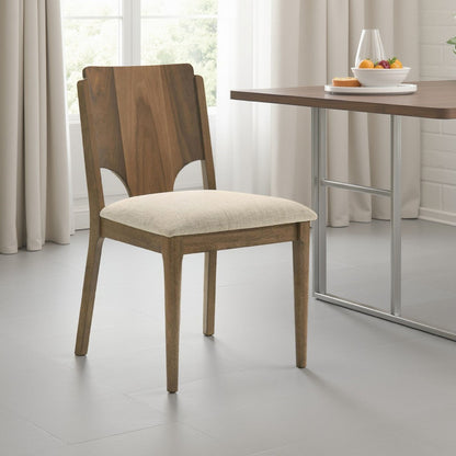 Billie Dining Chair Set of 2, Beige Fabric Seat, Brown Hardwood Frame