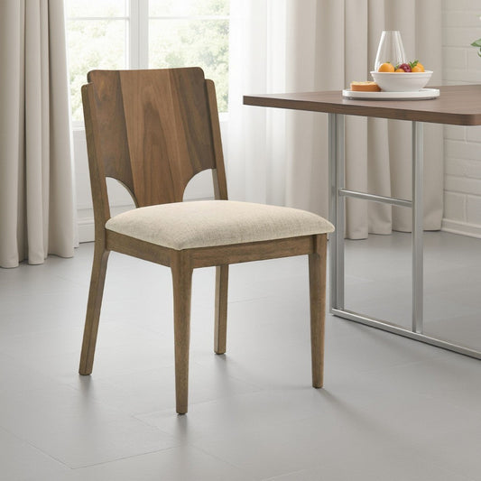 Billie Dining Chair Set of 2, Beige Fabric Seat, Brown Hardwood Frame