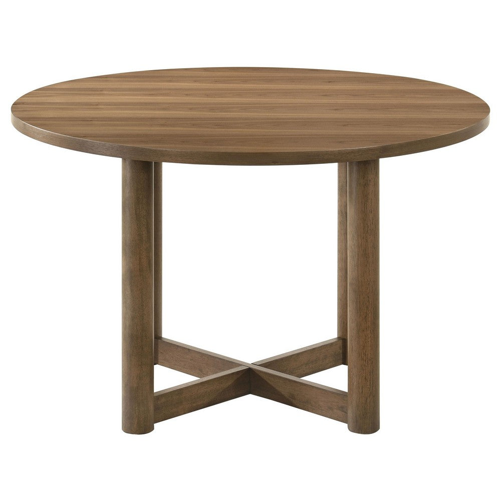 Billie Dining Table, Brown Wood Frame, Cross Legs, Round 46 Inch