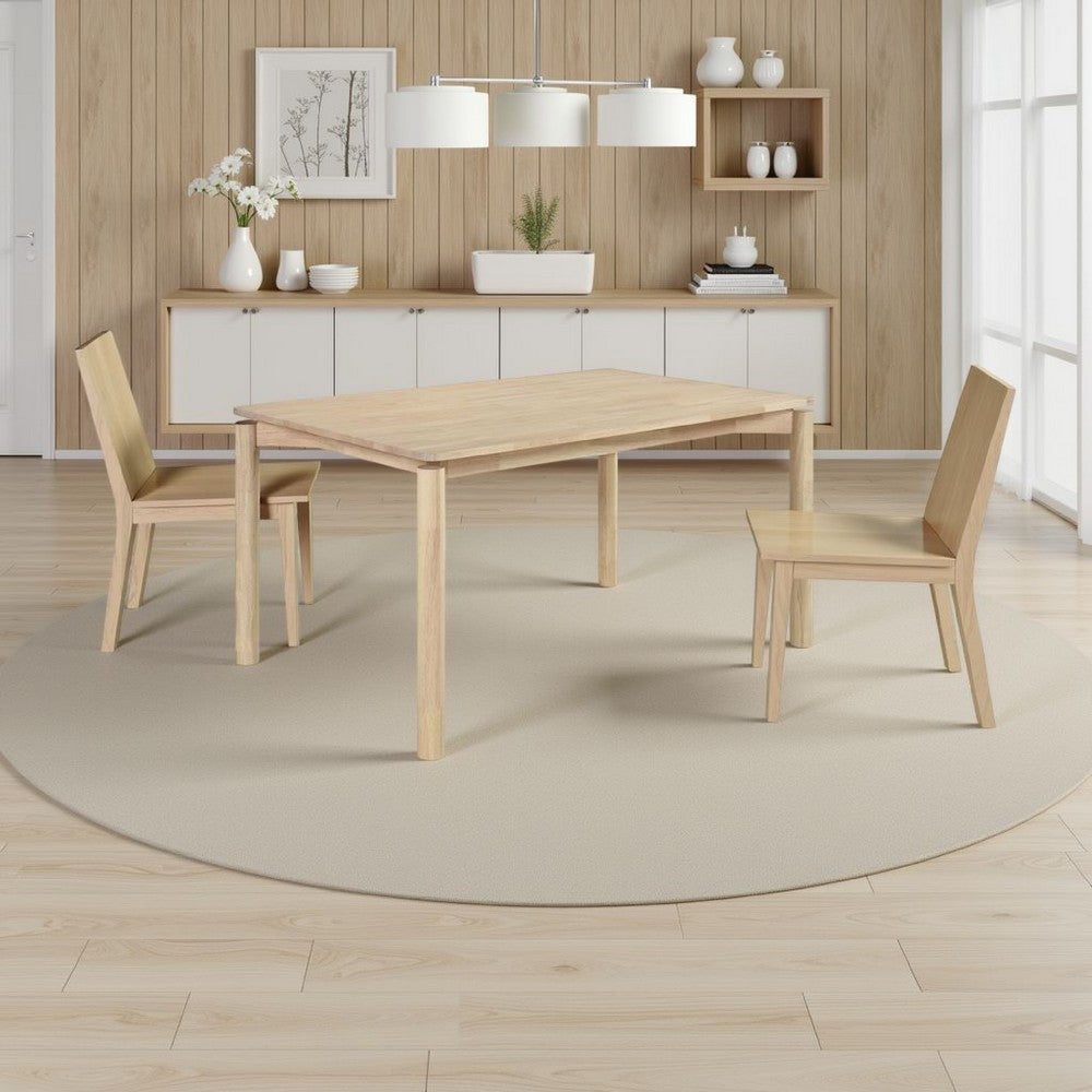 Rida Dining Table, White Washed Hardwood, Rectangular 59 Inch Top