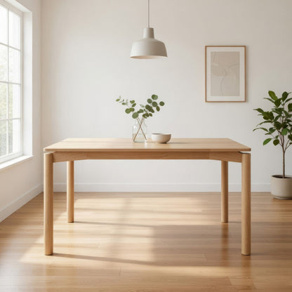 Rida Dining Table, White Washed Hardwood, Rectangular 59 Inch Top