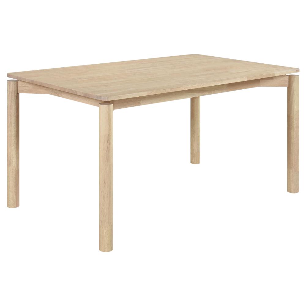 Rida Dining Table, White Washed Hardwood, Rectangular 59 Inch Top