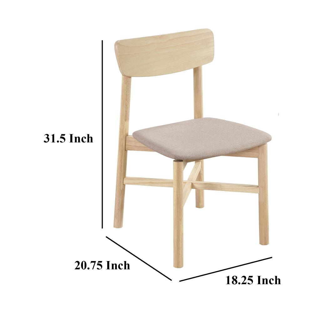 Rida Dining Side Chair Set of 2, Gray Fabric, White Washed Hardwood