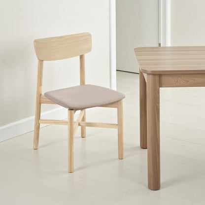 Rida Dining Side Chair Set of 2, Gray Fabric, White Washed Hardwood