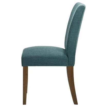 Cana Dining Chair Set of 2, Blue Fabric Foam Cushion, Brown Wood Legs