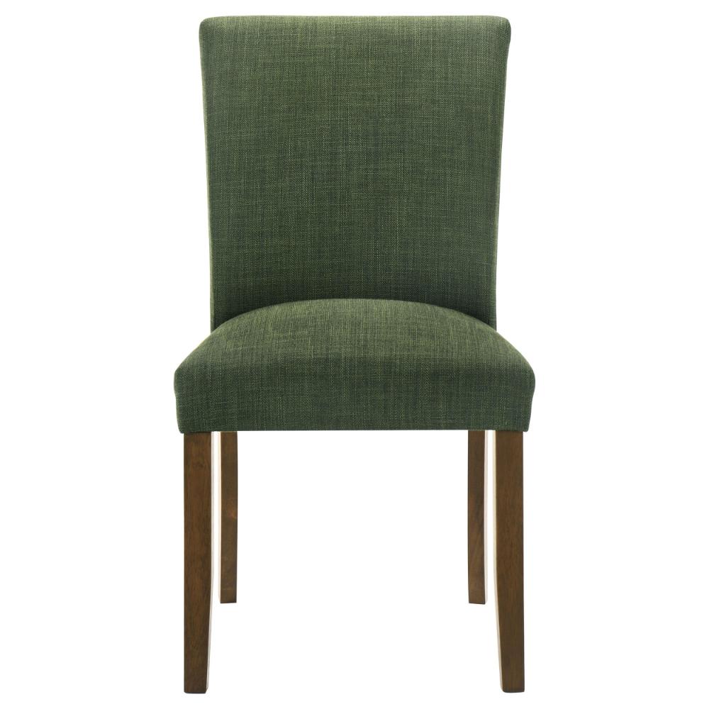 Cana Dining Chair Set of 2, Green Fabric Foam Cushion, Brown Wood Legs