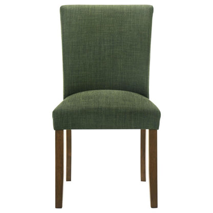 Cana Dining Chair Set of 2, Green Fabric Foam Cushion, Brown Wood Legs