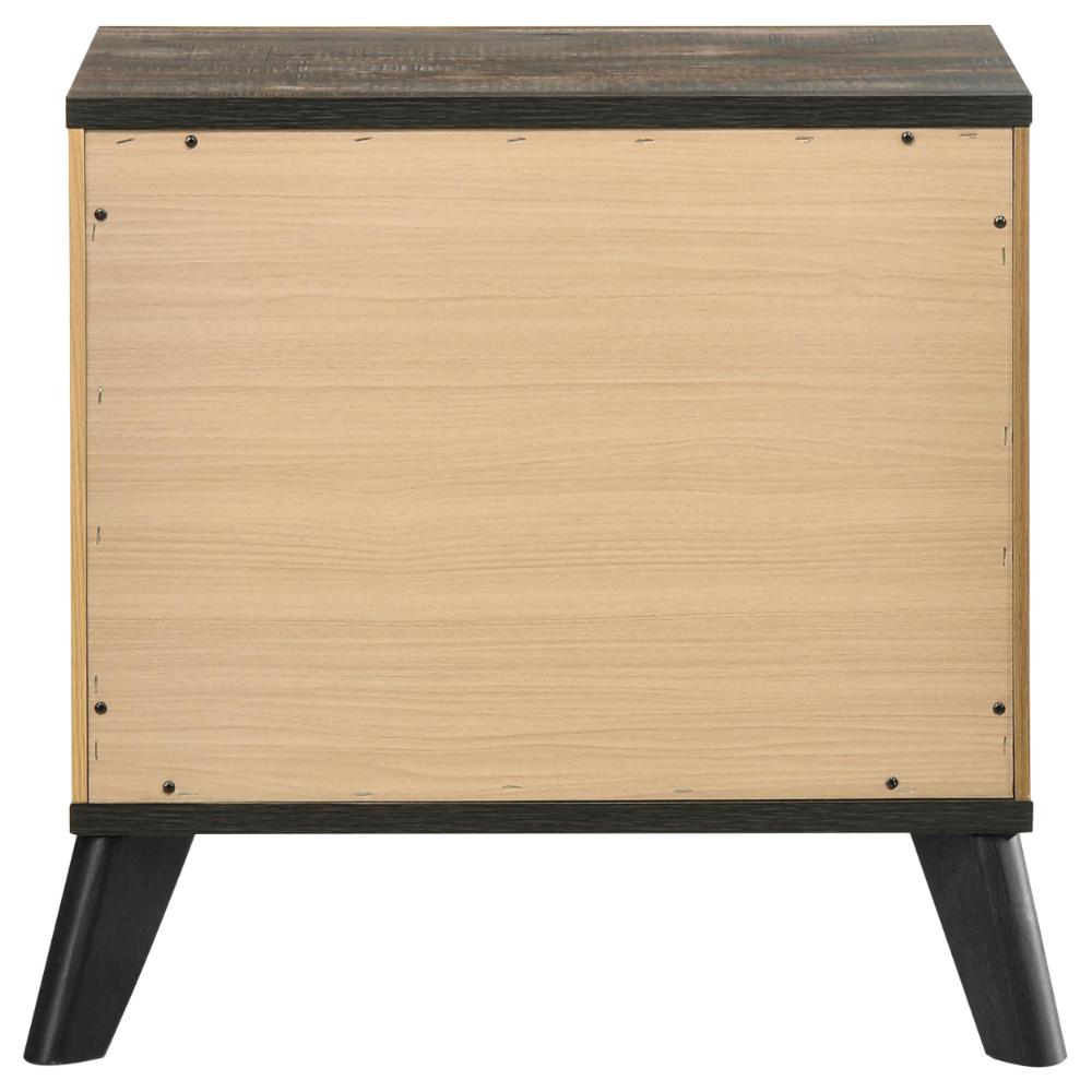 Wemy Nightstand with 2 Drawers, Metal Legs, Weathered Brown Pine Wood