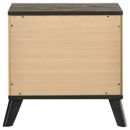 Wemy Nightstand with 2 Drawers, Metal Legs, Weathered Brown Pine Wood