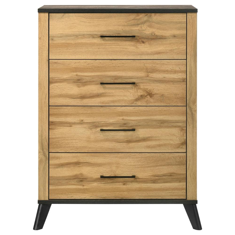 Wemy Tall Dresser Chest, 4 Drawers, Weathered Dark Brown Pine Wood