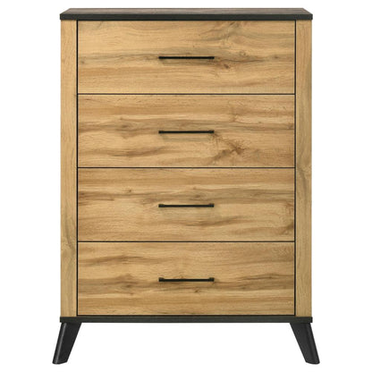 Wemy Tall Dresser Chest, 4 Drawers, Weathered Dark Brown Pine Wood