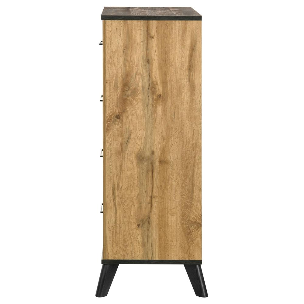 Wemy Tall Dresser Chest, 4 Drawers, Weathered Dark Brown Pine Wood