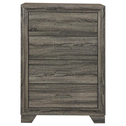 Reay Tall Dresser Chest, Brown Oak, 4 Drawers Silver Metal handles