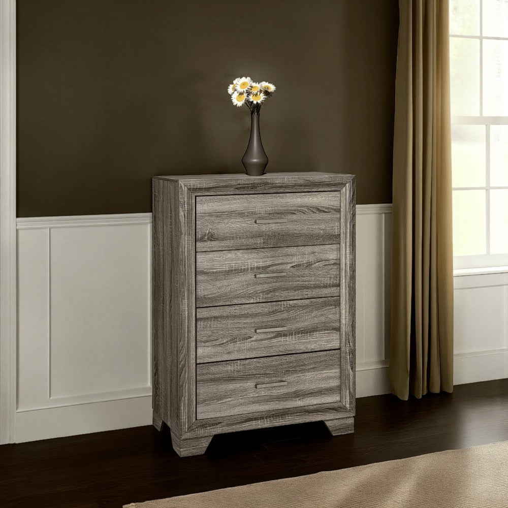Reay Tall Dresser Chest, Brown Oak, 4 Drawers Silver Metal handles