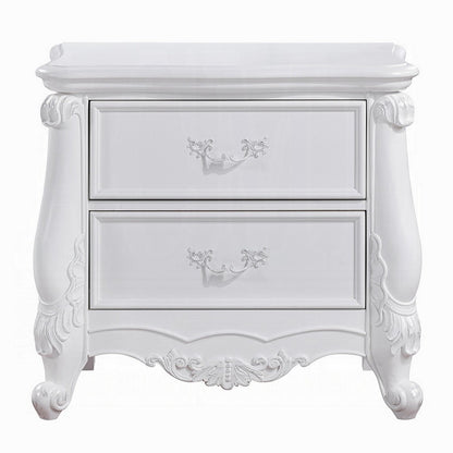 Maver Nightstand with 2 Drawers Scrolled Details, 32 Inch White Wood