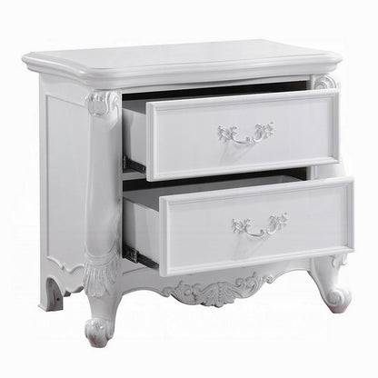 Maver Nightstand with 2 Drawers Scrolled Details, 32 Inch White Wood