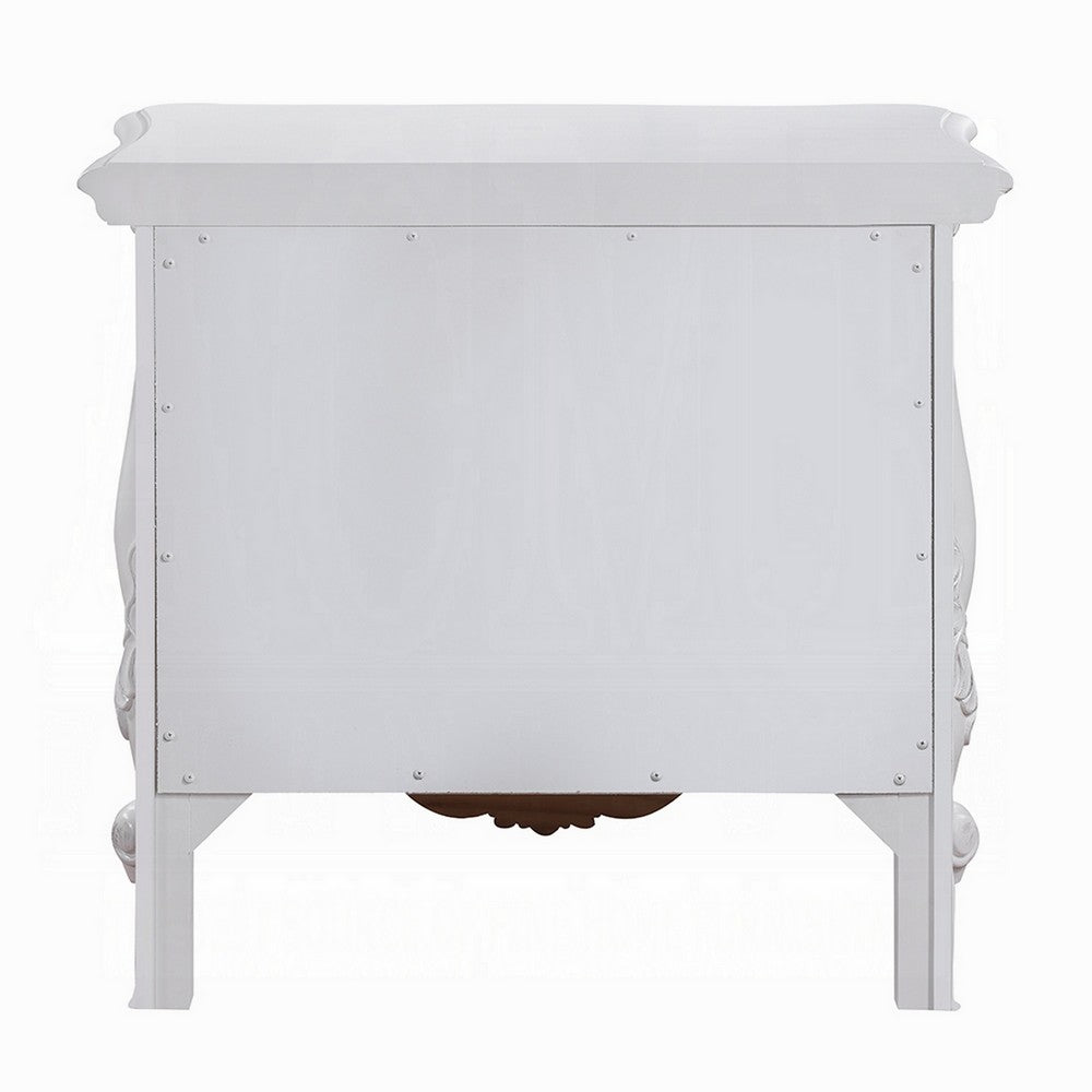 Maver Nightstand with 2 Drawers Scrolled Details, 32 Inch White Wood