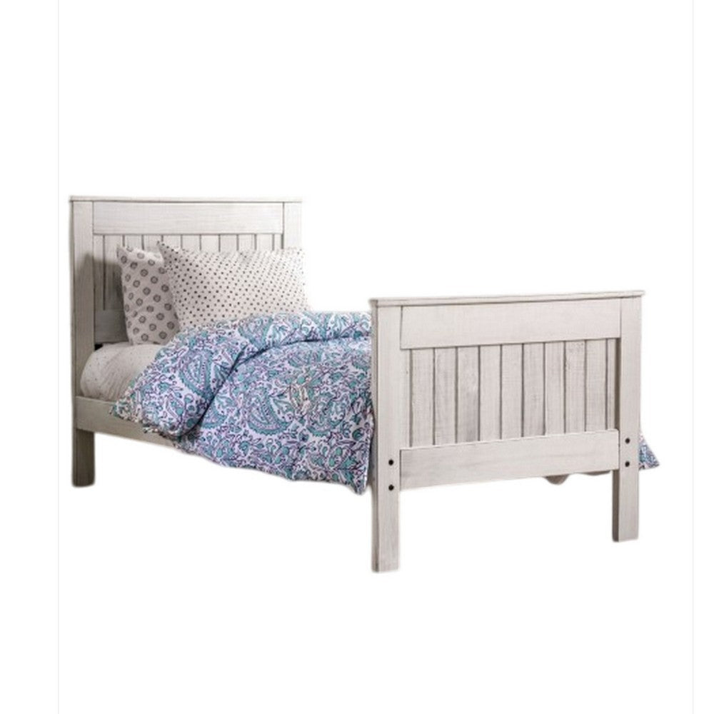 Waly Full Bed, Farmhouse Plank Design, Classic White Solid Pine Wood