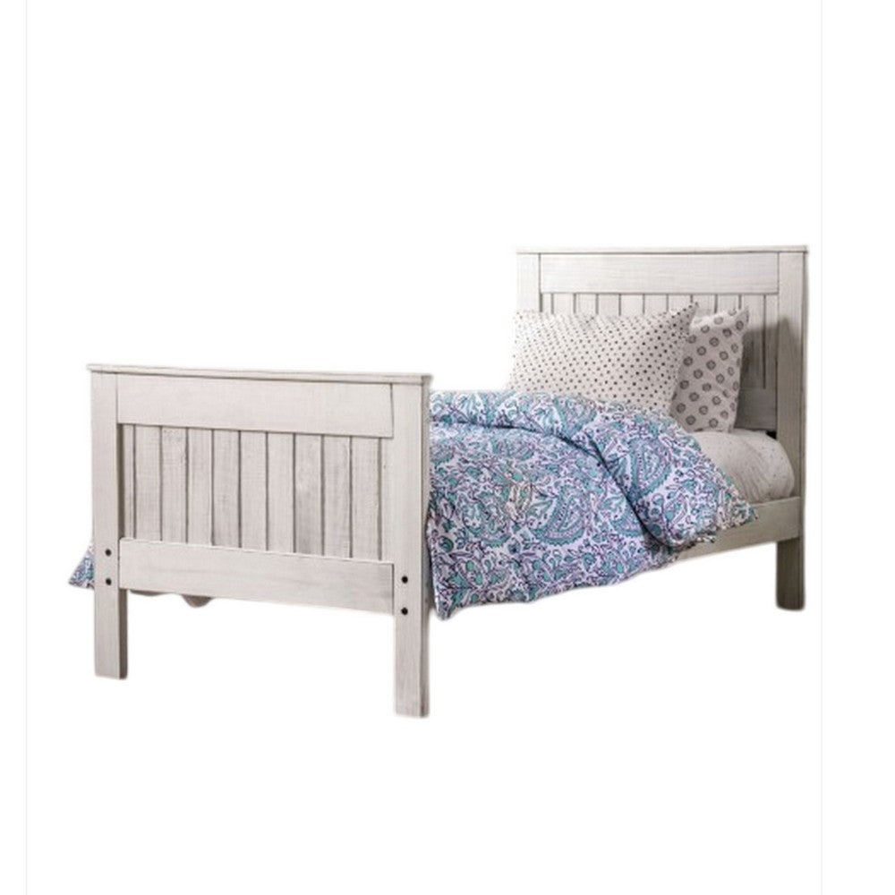 Waly Full Bed, Farmhouse Plank Design, Classic White Solid Pine Wood