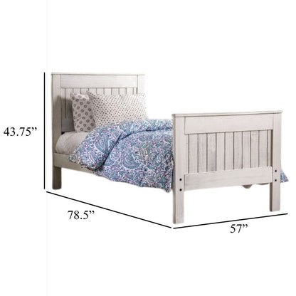 Waly Full Bed, Farmhouse Plank Design, Classic White Solid Pine Wood