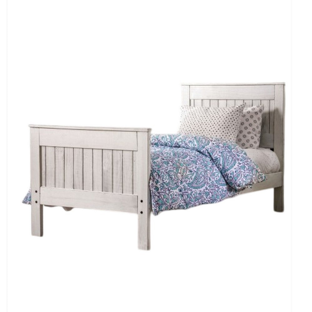 Waly Queen Bed, Farmhouse Plank Design, Classic White Solid Pine Wood