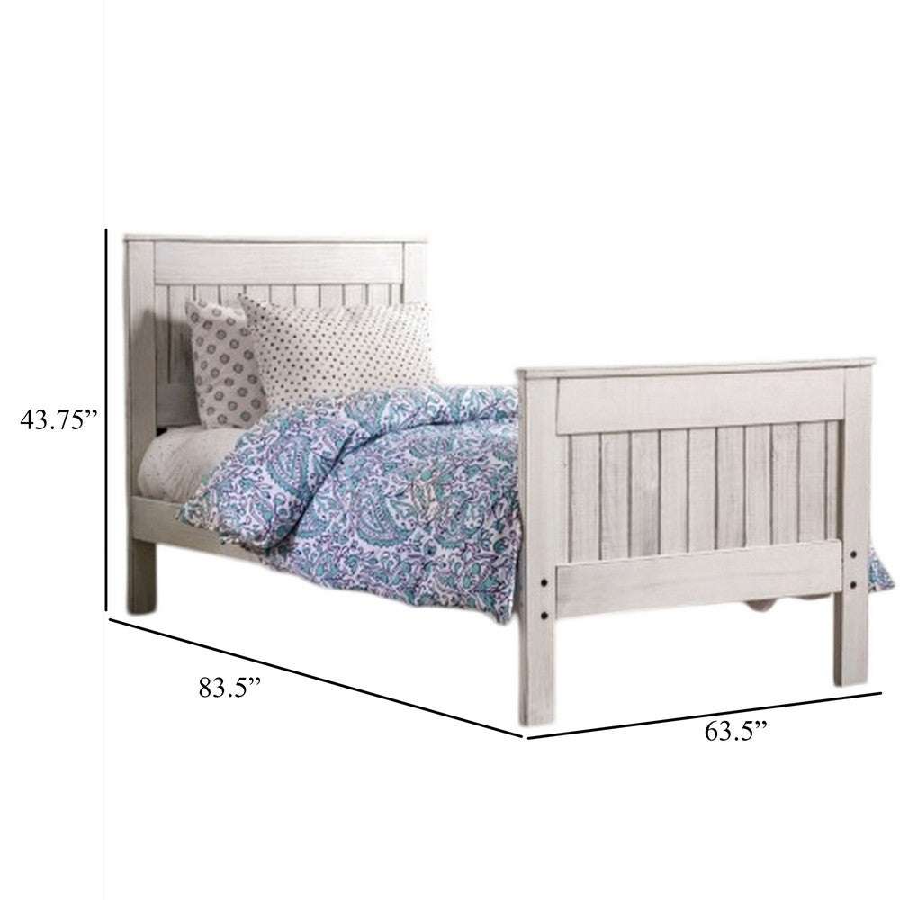 Waly Queen Bed, Farmhouse Plank Design, Classic White Solid Pine Wood