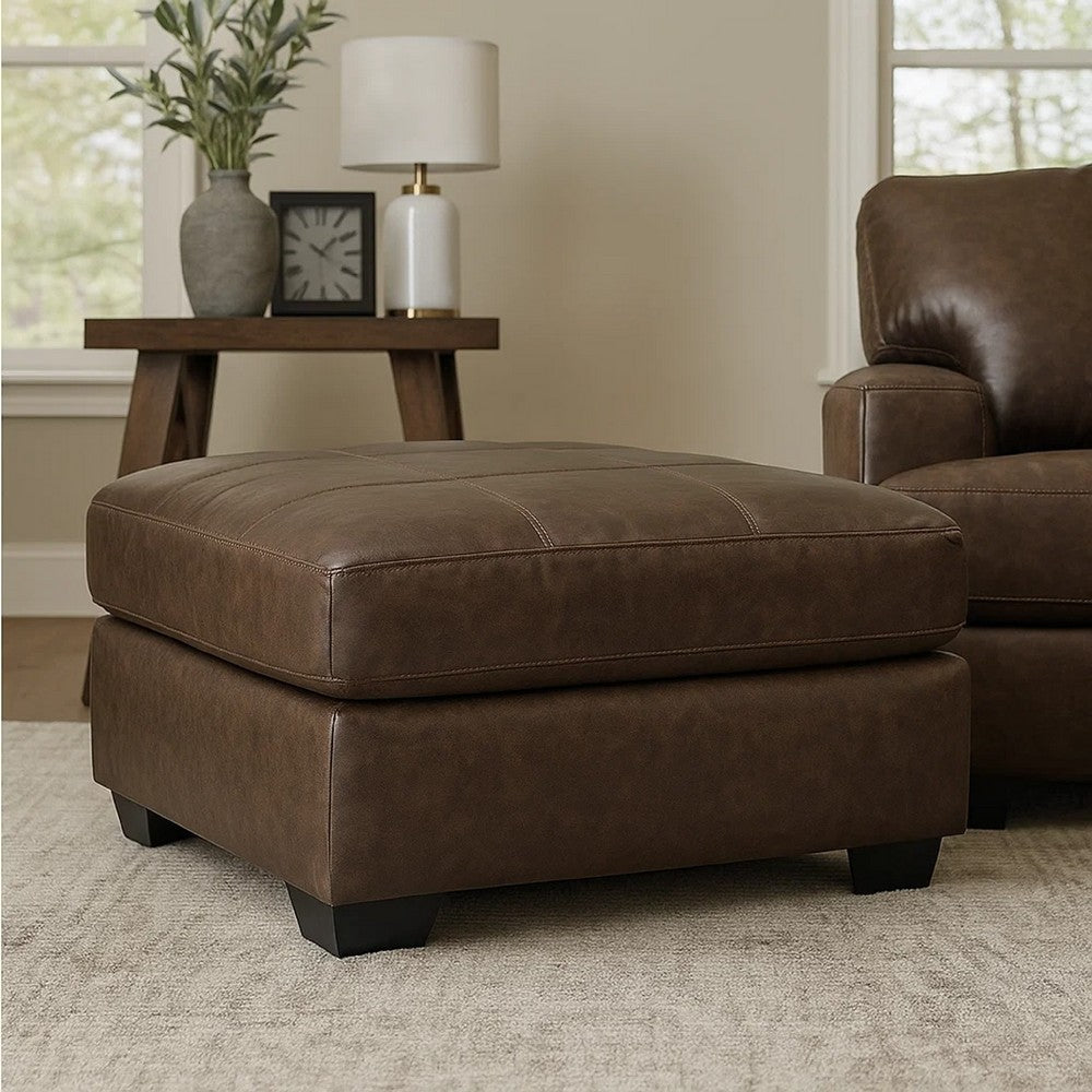 Barl Oversized Ottoman, Plush Dark Brown Faux Leather Cushion, 36 Inch