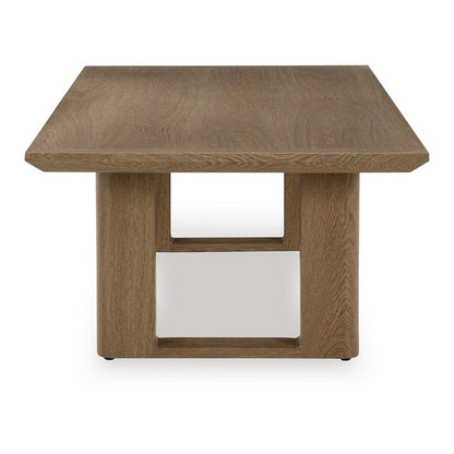 Baily Outdoor Cocktail Coffee Table, 49 Inch Woodlike Brown Metal