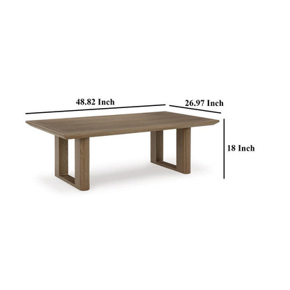 Baily Outdoor Cocktail Coffee Table, 49 Inch Woodlike Brown Metal