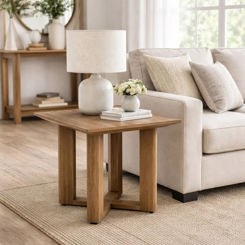 Baily Outdoor Square End Table, 23 Inch Rich Woodlike Brown Metal