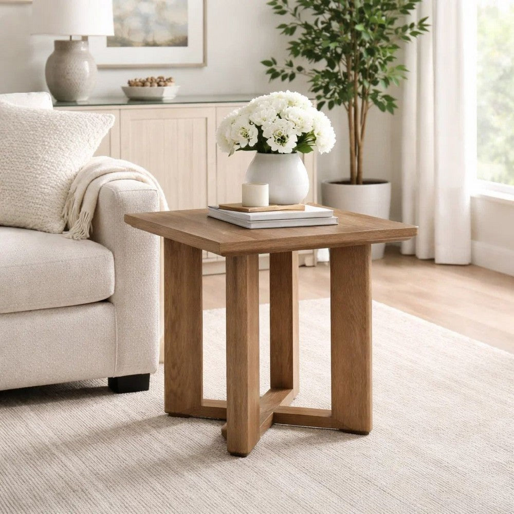 Baily Outdoor Square End Table, 23 Inch Rich Woodlike Brown Metal