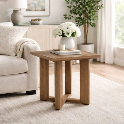 Baily Outdoor Square End Table, 23 Inch Rich Woodlike Brown Metal