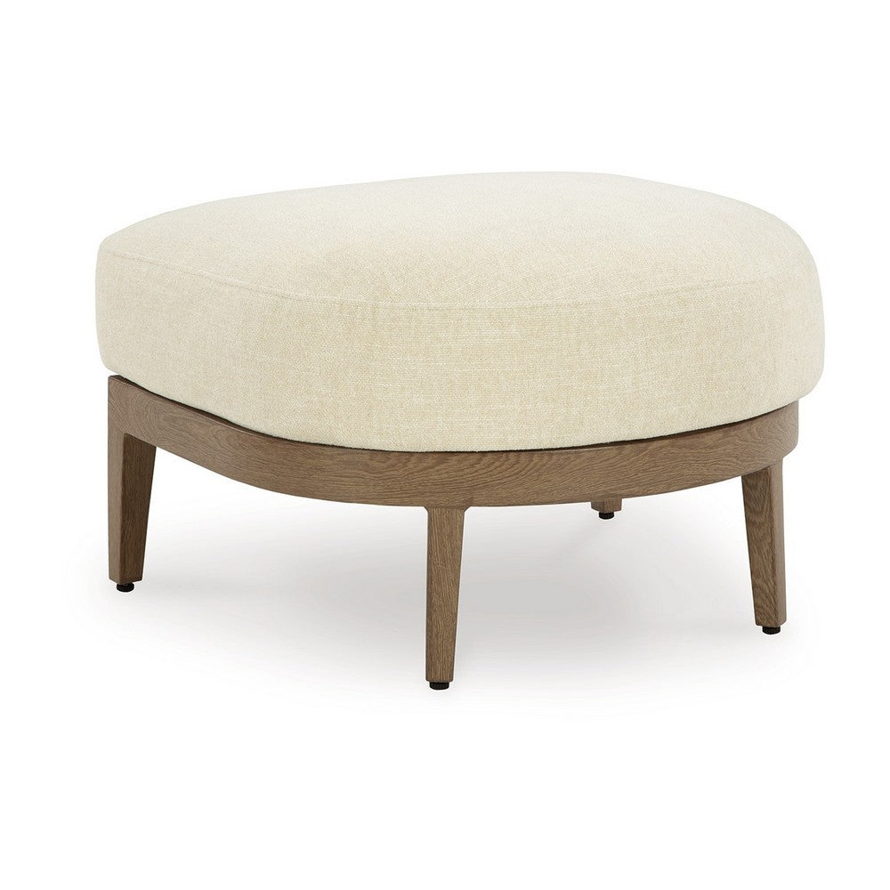 Baily Outdoor Ottoman, Cream White Fabric Cushion, 28 Inch Brown Metal
