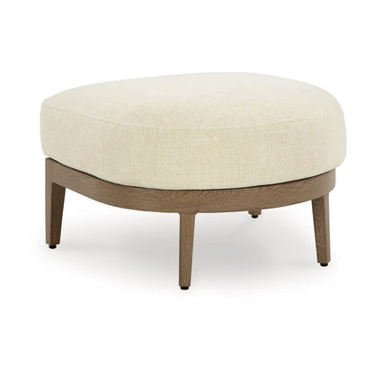 Baily Outdoor Ottoman, Cream White Fabric Cushion, 28 Inch Brown Metal