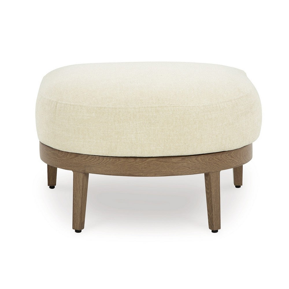 Baily Outdoor Ottoman, Cream White Fabric Cushion, 28 Inch Brown Metal