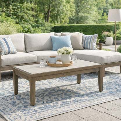 Inaya Outdoor Coffee Table, Brown, Beige Sintered Stone Top, 49 Inch