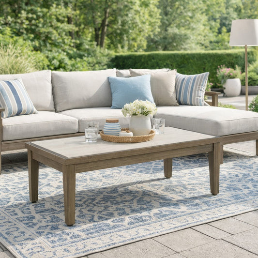 Inaya Outdoor Coffee Table, Brown, Beige Sintered Stone Top, 49 Inch
