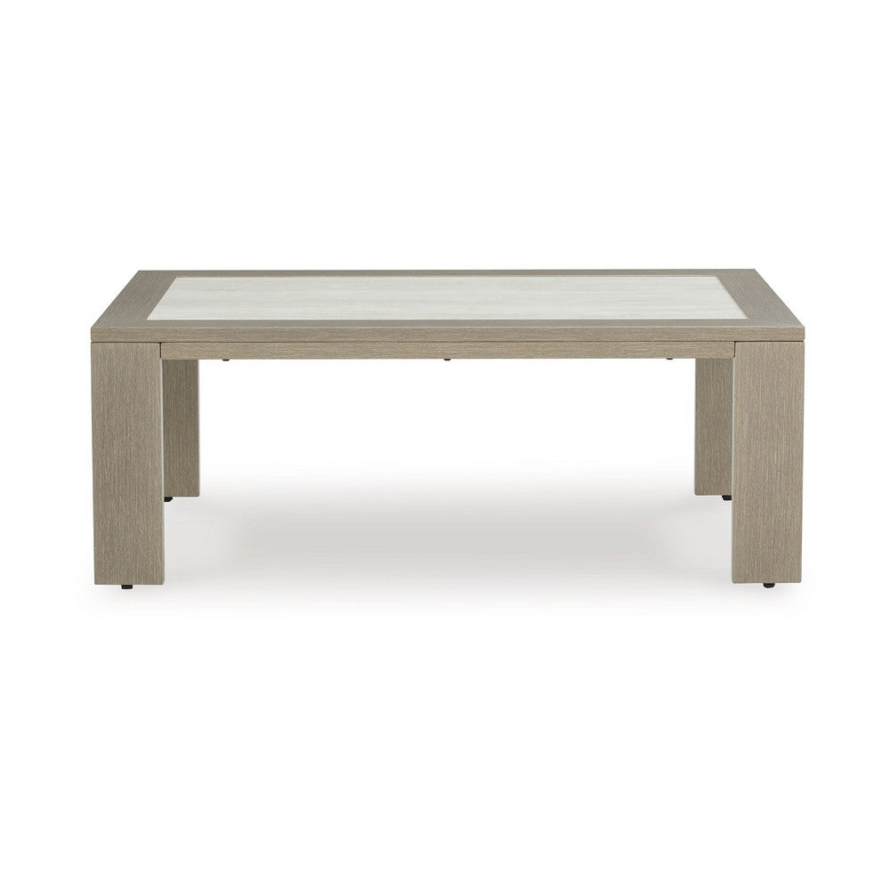 Isle Outdoor Cocktail Coffee Table, Woodlike Gray Brown Metal, 48 Inch