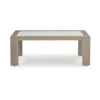 Isle Outdoor Cocktail Coffee Table, Woodlike Gray Brown Metal, 48 Inch